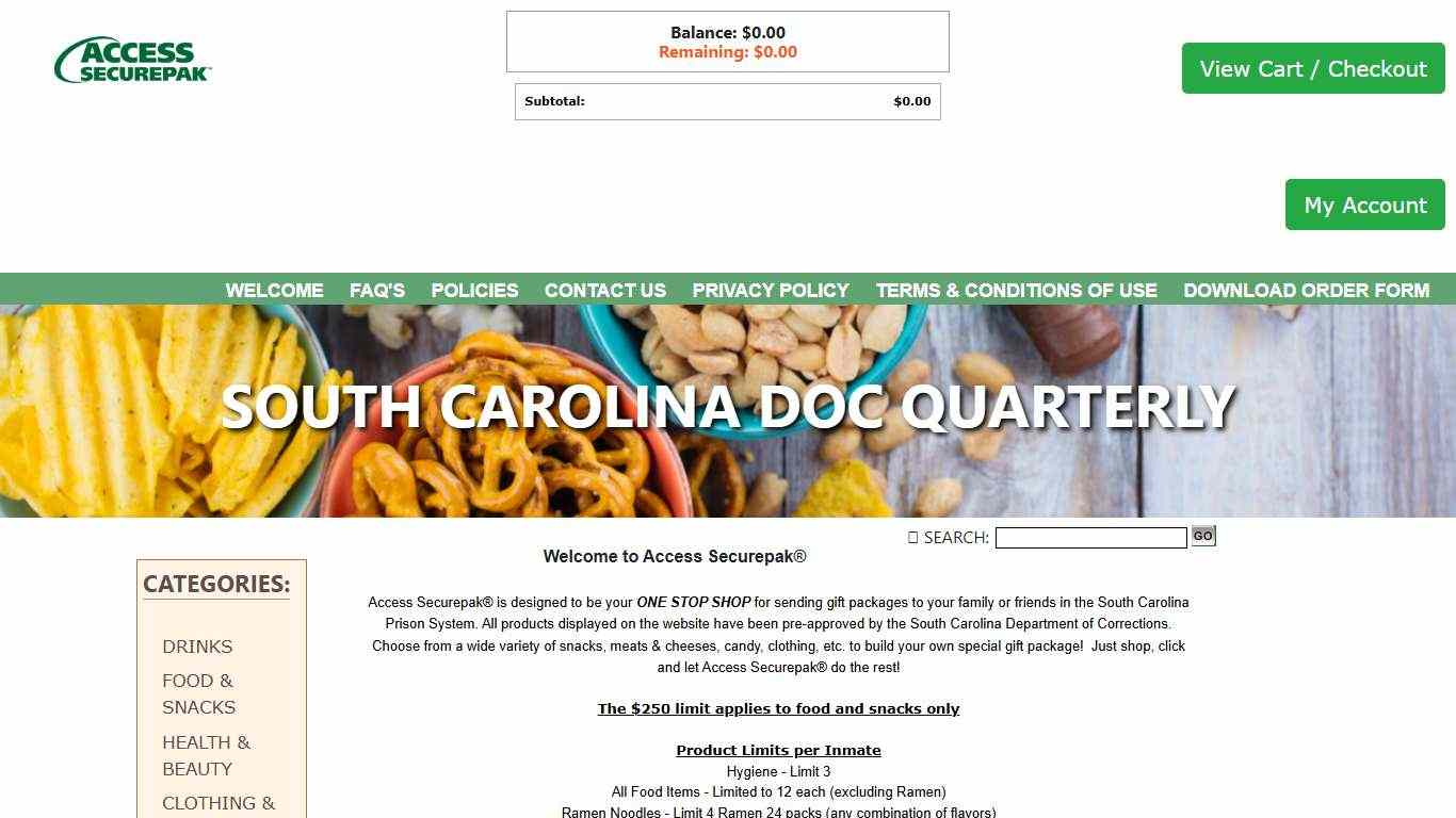 Access Securepak - South Carolina DOC Package Program - Welcome