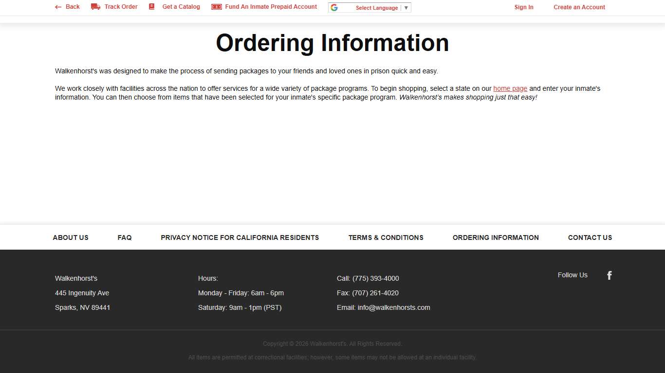 Ordering Information - Walkenhorst's